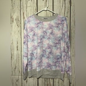 Splendid Purple pink Floral Crew Neck Sweatshirt with Gray trim Women's M